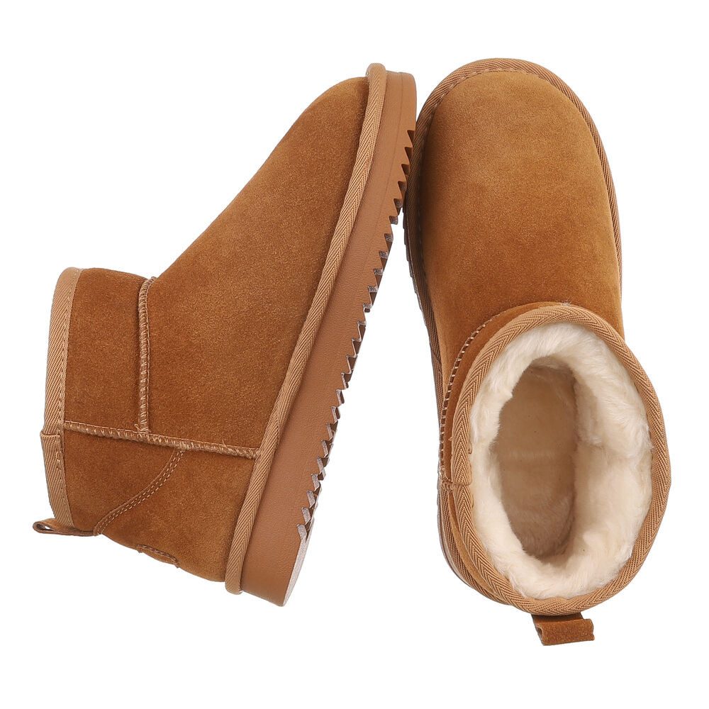 Ital-Design Damen Leder Slip-On Stiefelette mit Profilsohle Snowboots (92214537) Flach Flache Stiefeletten in Camel