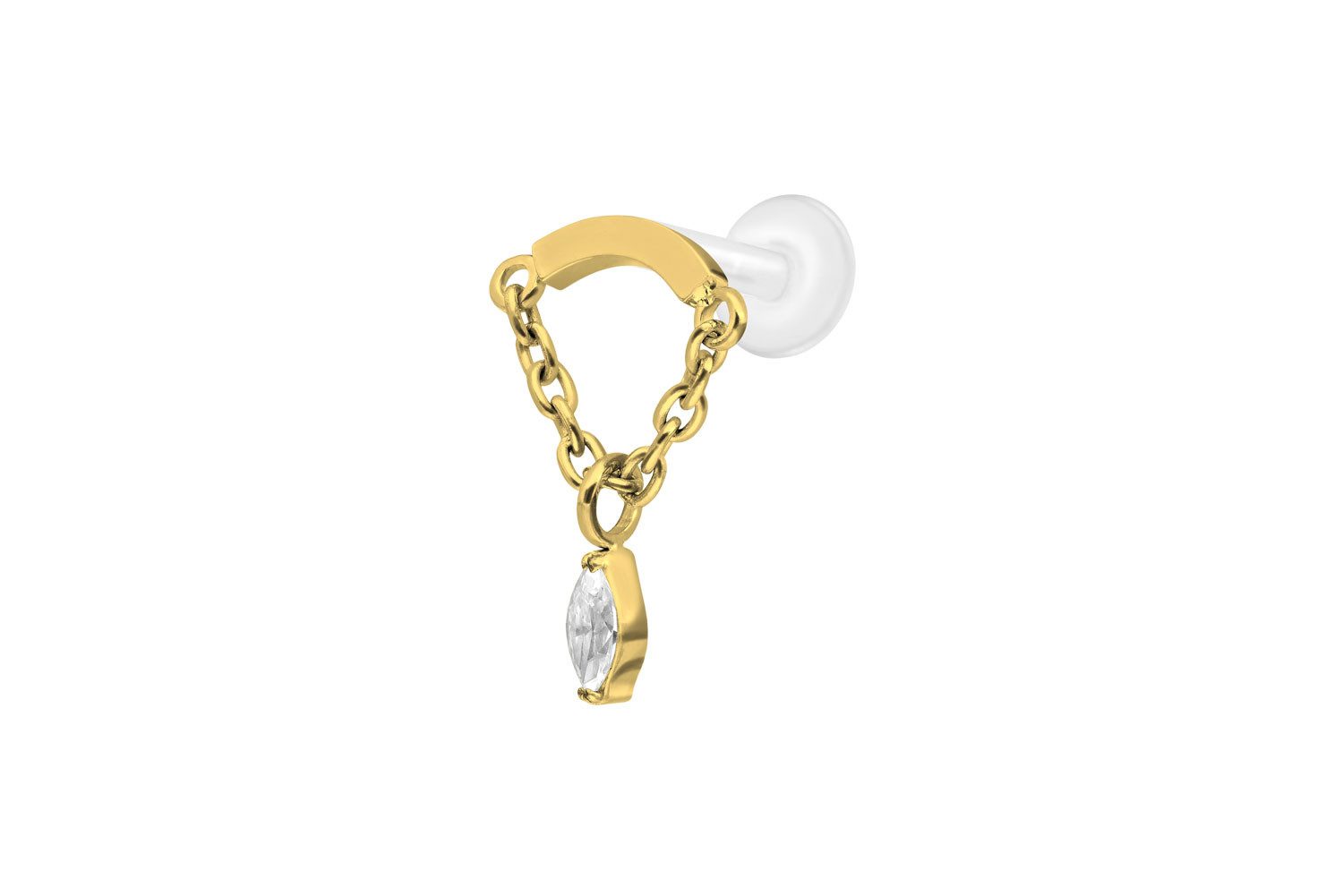 Piercing-Set PTFE Labret mit Innengewinde + Titan-Aufsatz BOGEN + KETTE +