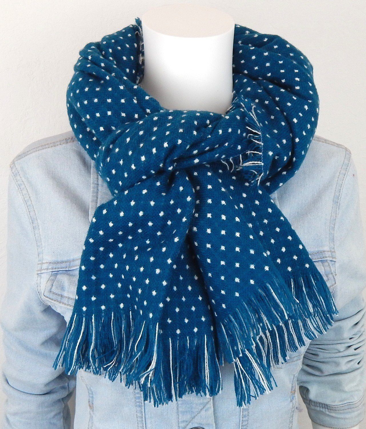 Ella Jonte Modeschal, weicher Damenschal blau petrol weiss Schal Herbst