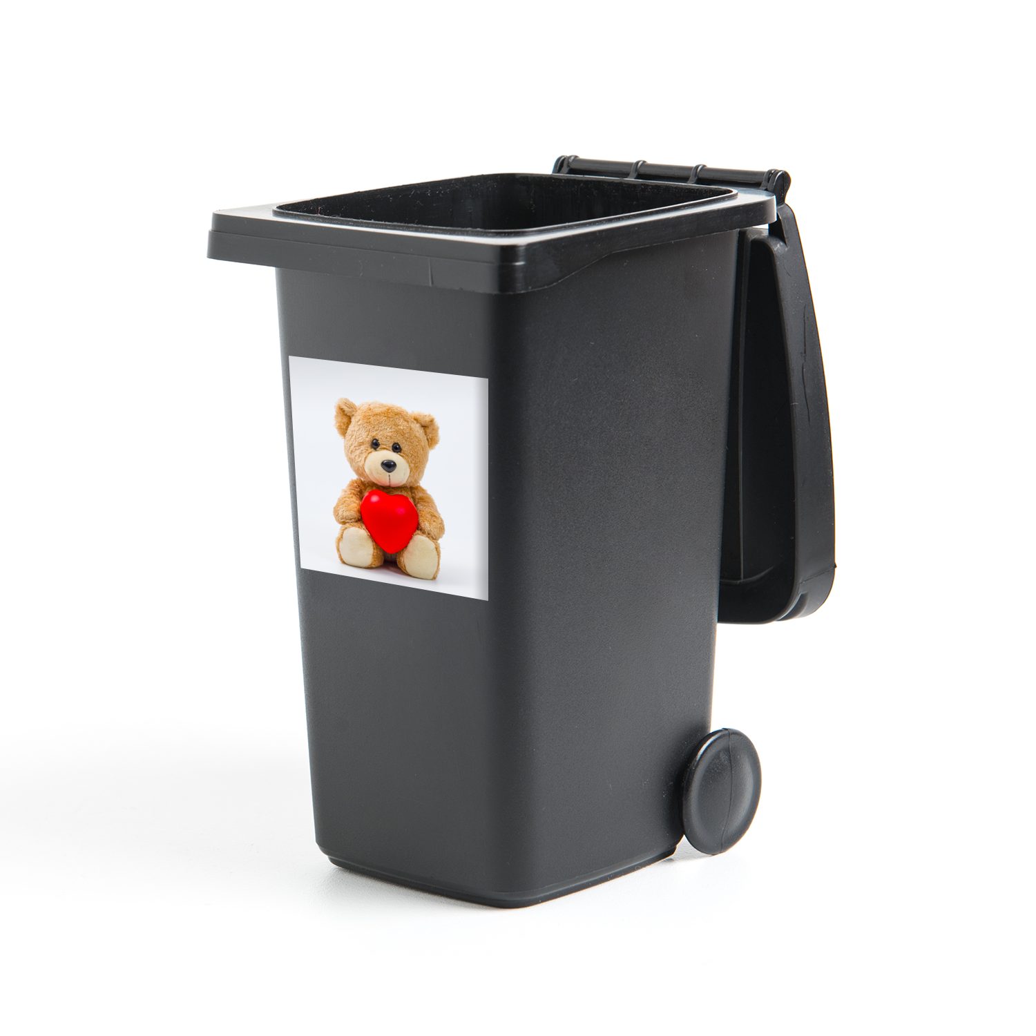MuchoWow Wandsticker Ein Teddybär Sticker, Abfalbehälter Mülltonne, St), Mülleimer-aufkleber, Valentinstag zum Container, (1