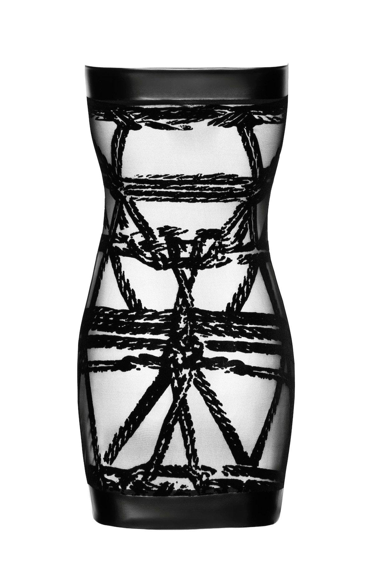 Noir Handmade Minikleid Transparentes kurzes Schulterfreies Kleid aus schwarzem Netz Bandeau S
