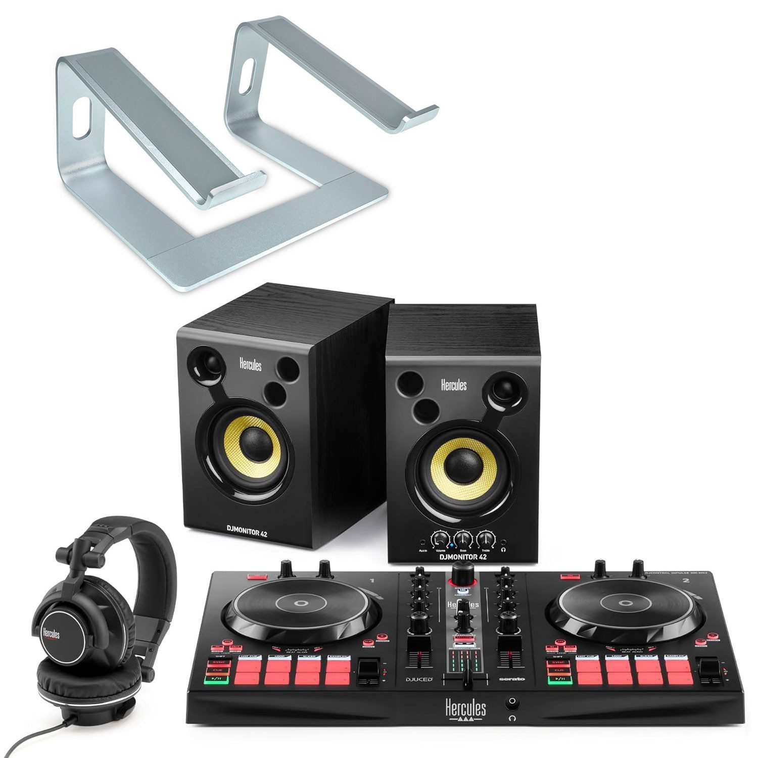 DJ Controller Hercules DJ Essentials Kit DJ-Set mit Laptopständer Silberfarben