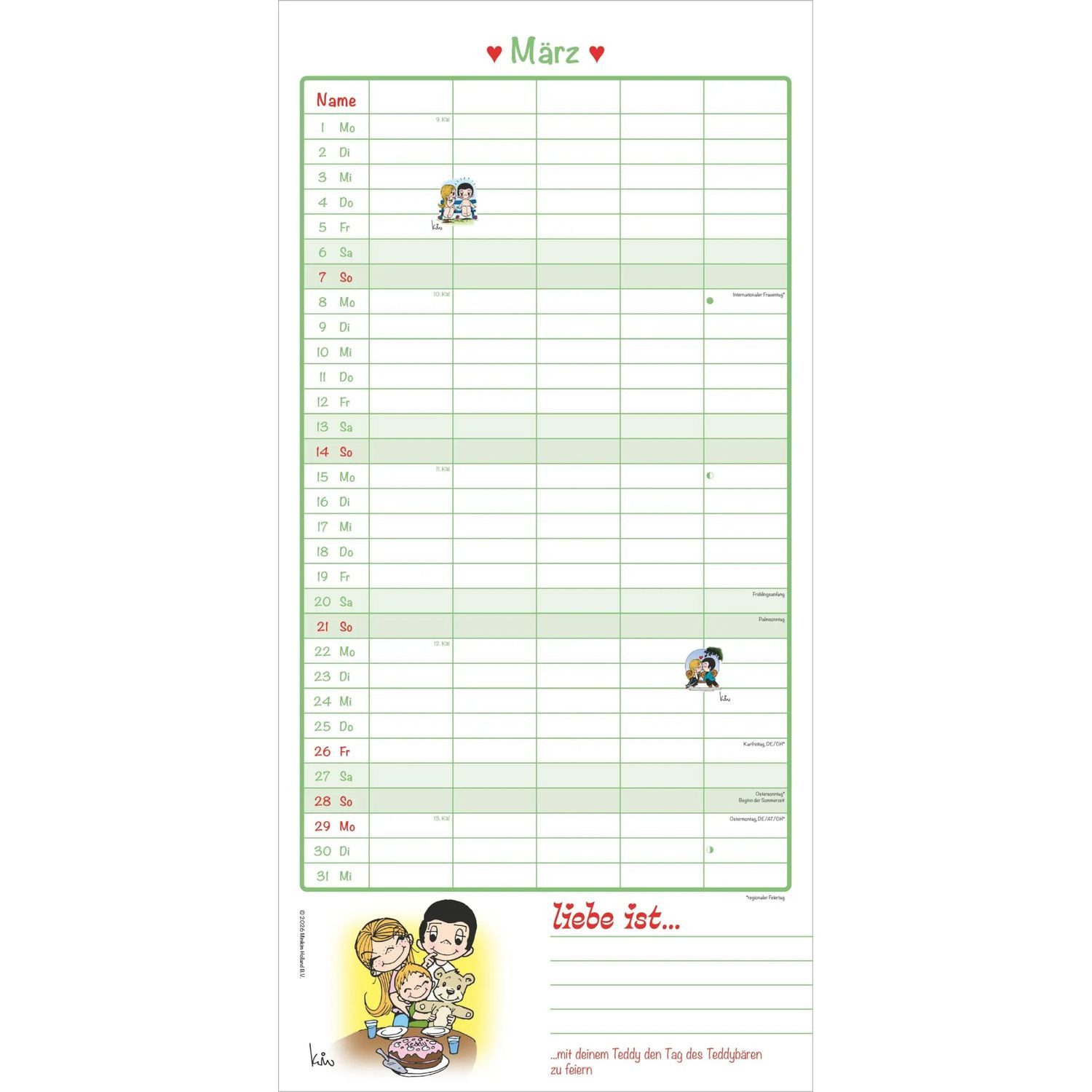 Wandkalender Liebe ist... Familientermine 2027 – Bild 3 von 5