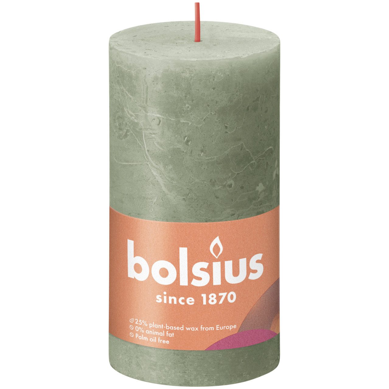 Bolsius Stumpenkerze Bolsius Rustik Stumpenkerze olivengrün, Höhe: 13