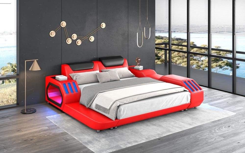 Lederbett Rot (Bett) Bett Led Luxus Betten Bett Schlafzimmer Beleuchtetes JVmoebel