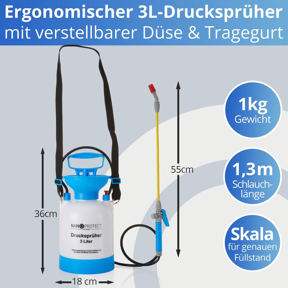 Nanoprotect Drucksprühgerät Drucksprüher - 3 Liter - Pumpsprüher
