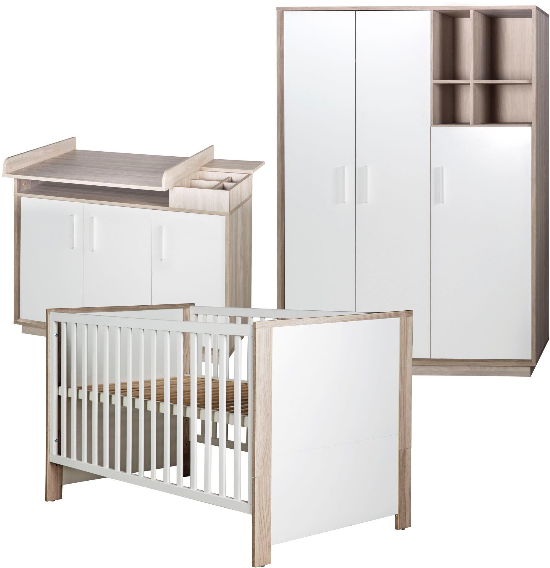 roba® Babyzimmer-Komplettset Olaf, (Set, 3-St., Kinderbett, Wickelkommode, Kleiderschrank), mit Kinderbett, Schrank und Wickelkommode