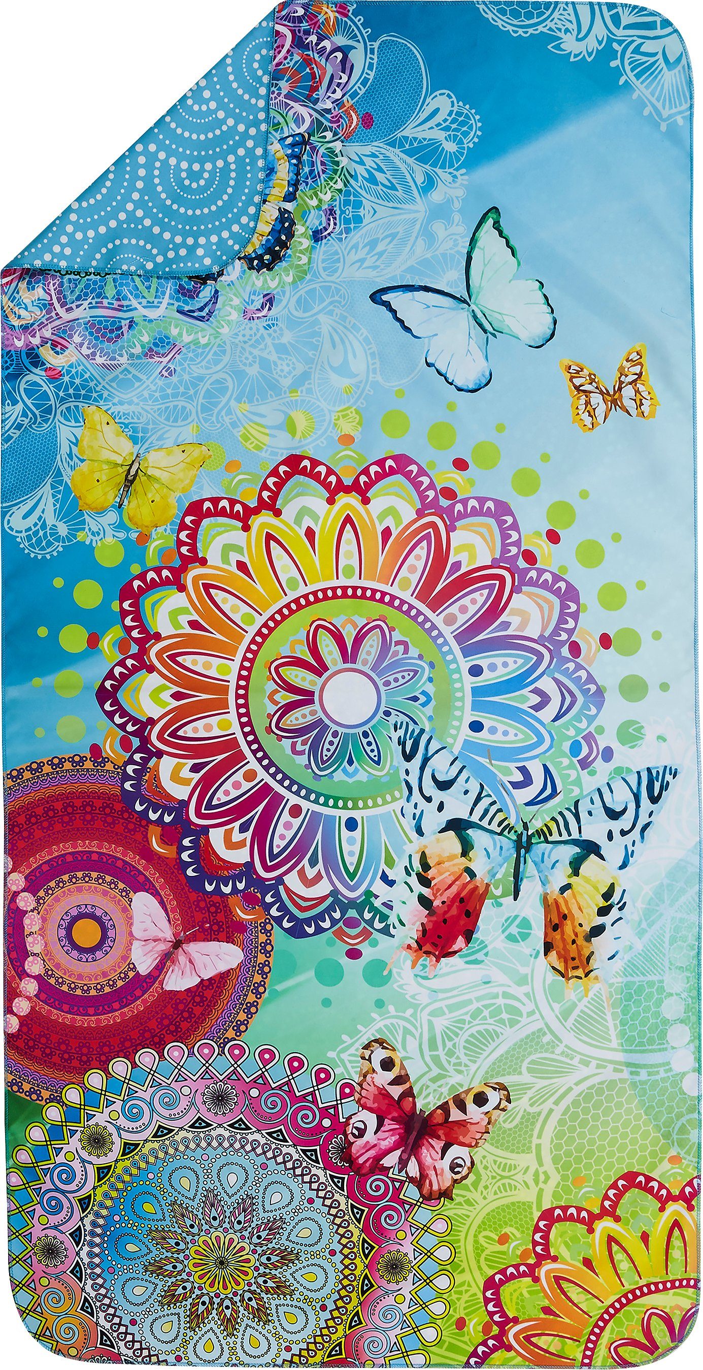 hip Sporthandtuch Mystic, Microfaser (1-St), mit Mandalas und  Schmetterlingen, Kleiner Print auf der Rückseite