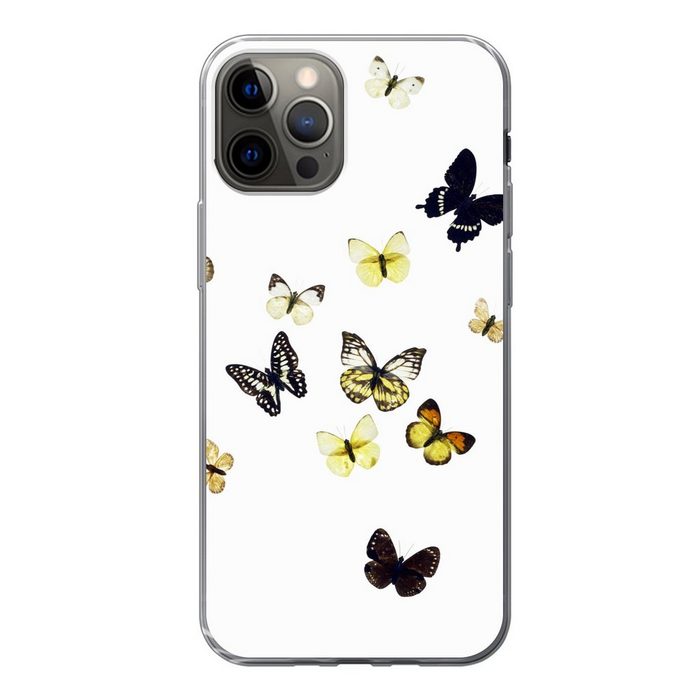 MuchoWow Handyhülle Schmetterlinge auf weißem Hintergrund Handyhülle Apple iPhone 12 Pro Smartphone-Bumper Print Handy