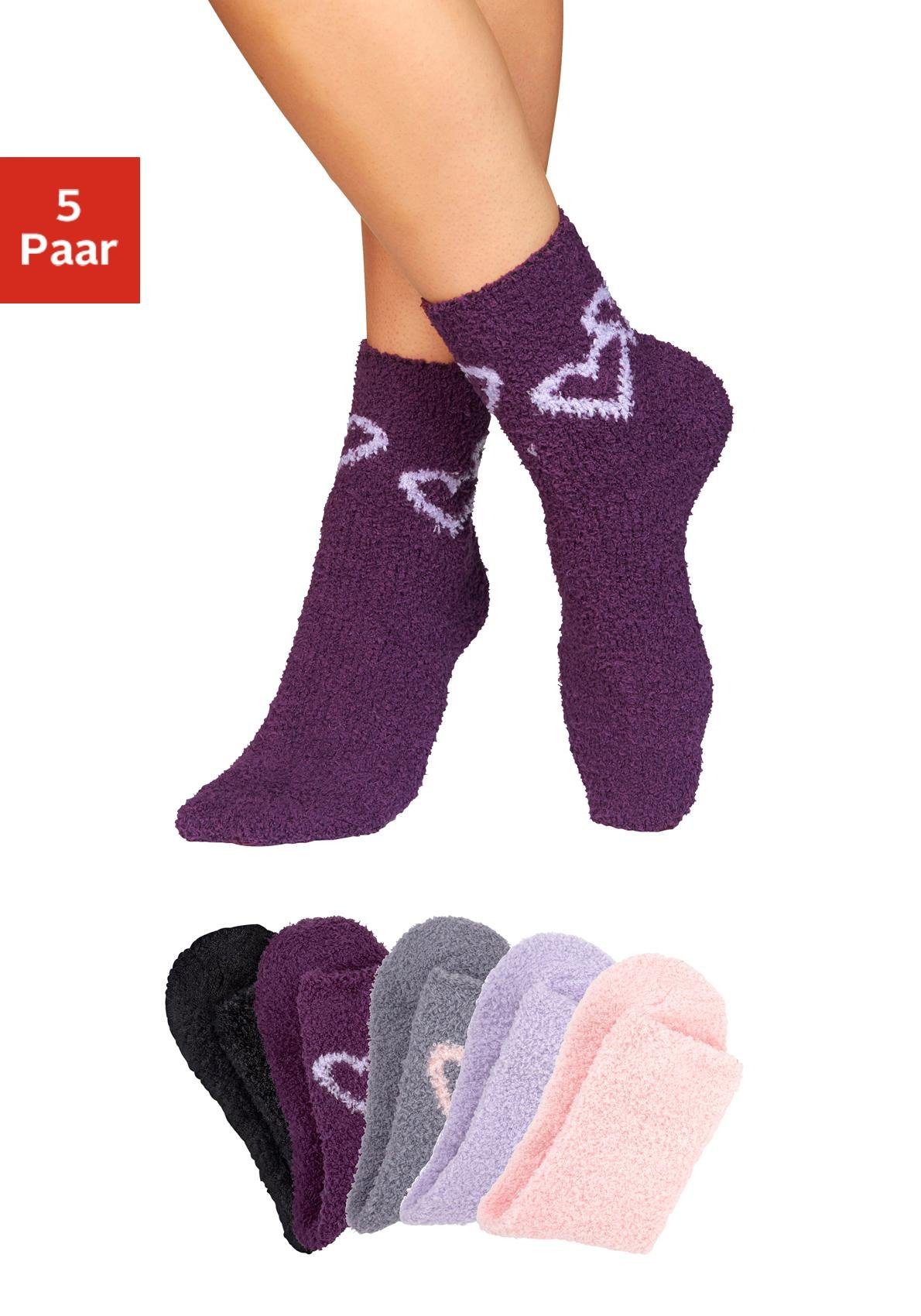 Lavana Kuschelsocken (Packung, 5-Paar) mit Herzen am Bund