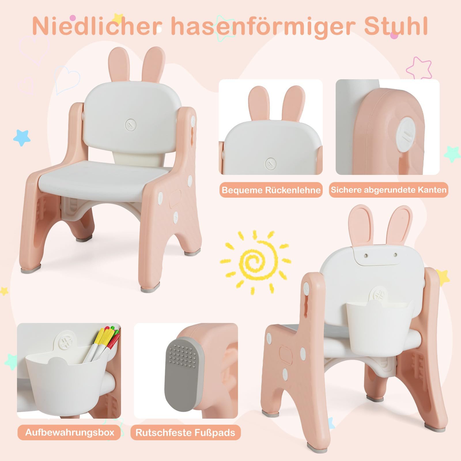 COSTWAY Kindersitzgruppe Spieltisch mit Stuhl, höhenverstellbar – Bild 4 von 5