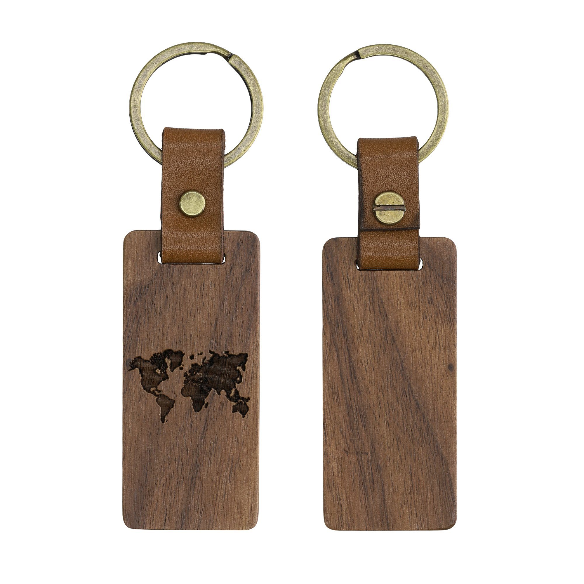 kwmobile Aufkleber Schlüsselanhänger aus Holz und Leder, Walnussholz  Anhänger für Schlüssel mit Schlüsselring