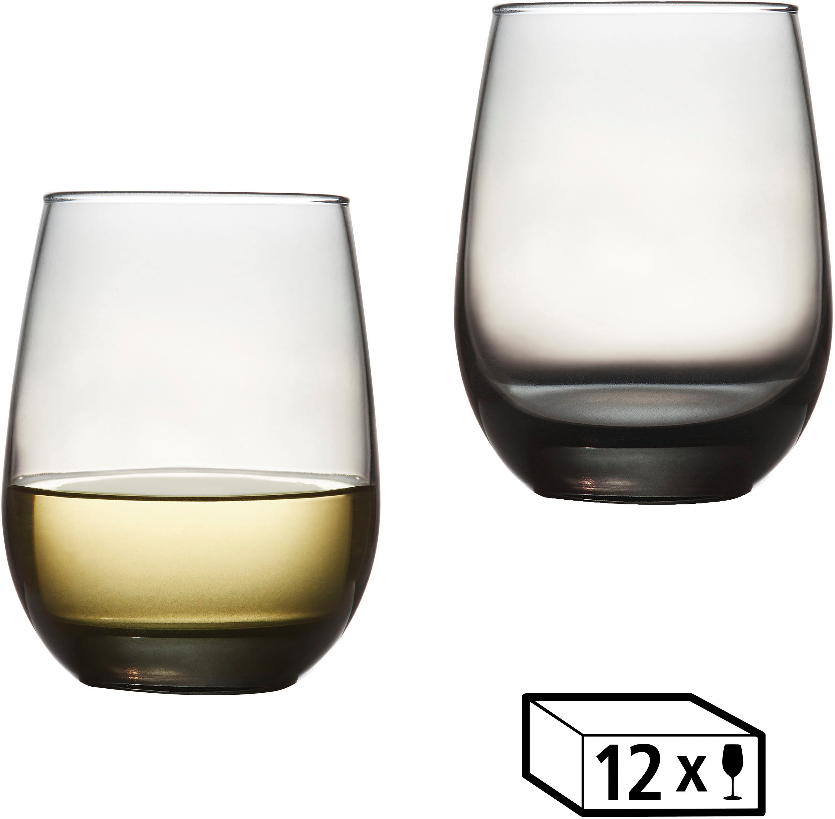 LIBBEY Gläser-Set Libbey Weinglas, 12er Set -STEMLESS-, Glas, 451 ml, hochwertig verarbeitet, im modernen Design