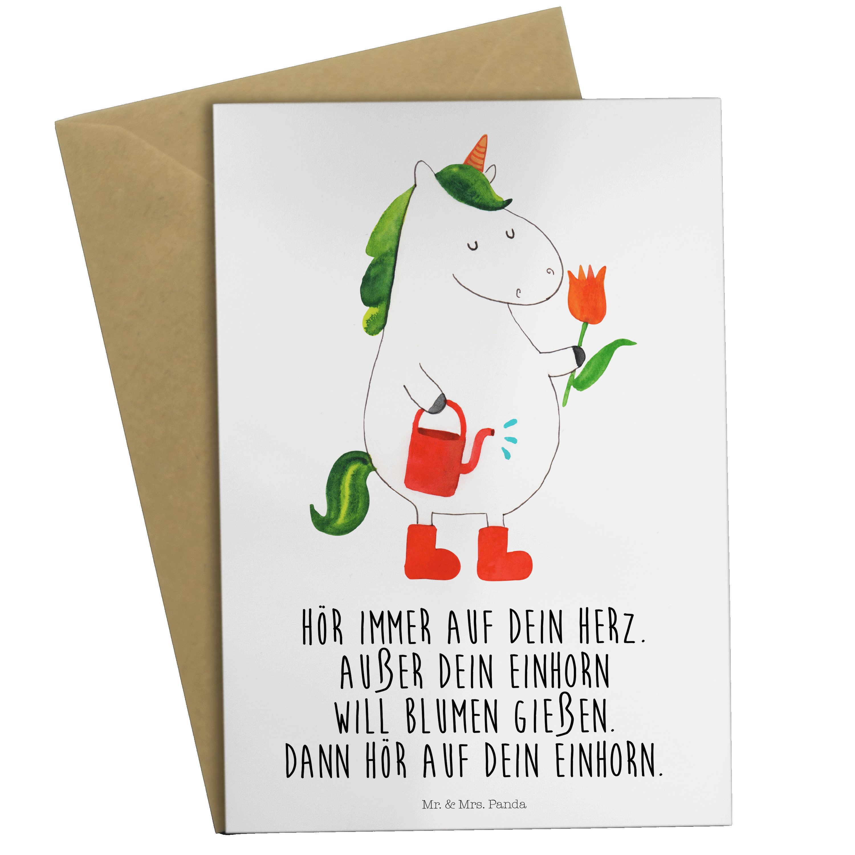 Mr. & Mrs. Panda Grußkarte Einhorn Gärtner - Weiß - Geschenk, Einladungskarte, Freundin, Pegasus