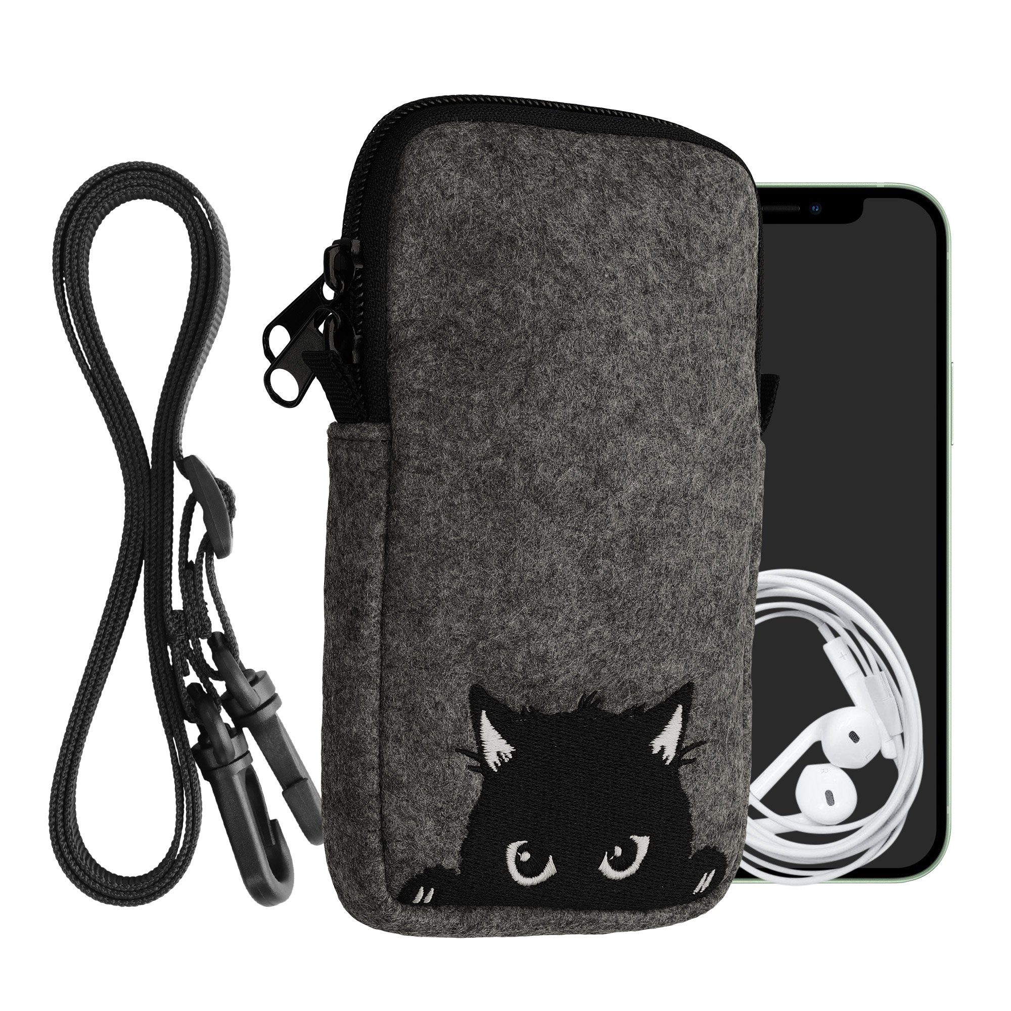kwmobile Handytasche Handytasche für Smartphones L - 6,5" (1-tlg), Filz Handy Hülle - Tasche mit Kette 16,5 x 8,9 cm Innenmaße