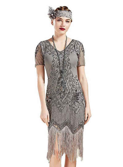 Maskworld Kostüm 20er Jahre Charleston Kleid Clara silbergrau, Fühle Dich wie ein Filmstar in diesem bezaubernden Gatsby-Kleid!