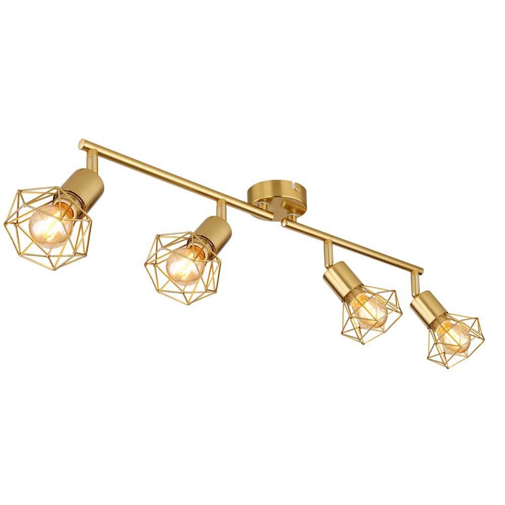 Globo LED Deckenspot, Leuchtmittel nicht inklusive, Deckenleuchte Wohnzimmerlampe Metall Gold Gitter 4 Flammig L 60 cm | Deckenstrahler