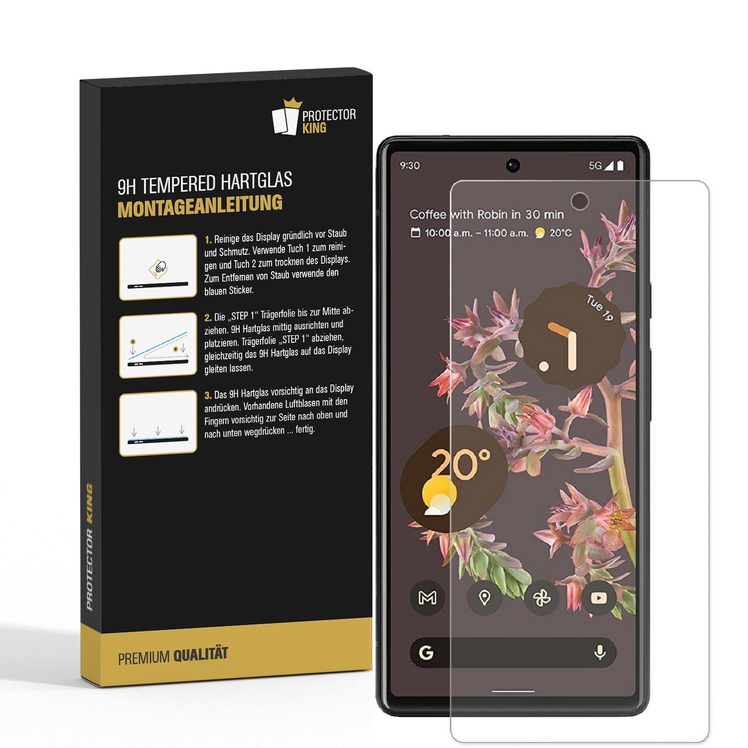 Protectorking Schutzfolie 1x 9H Panzerglas für Google Pixel 6 Displayschutz Panzerfolie Hartglas, (1-Stück), Displayschutzglas, Schutzglas Echtglas Tempered 9H Härte HD-KLAR