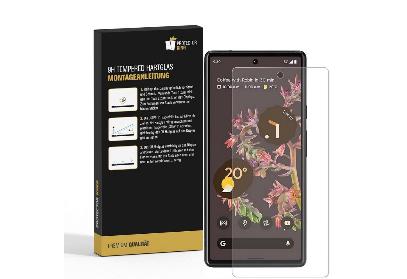 Protectorking Schutzfolie 1x 9H Panzerglas für Google Pixel 6 Displayschutz Panzerfolie Hartglas, (1-Stück), Displayschutzglas, Schutzglas Echtglas Tempered 9H Härte HD-KLAR