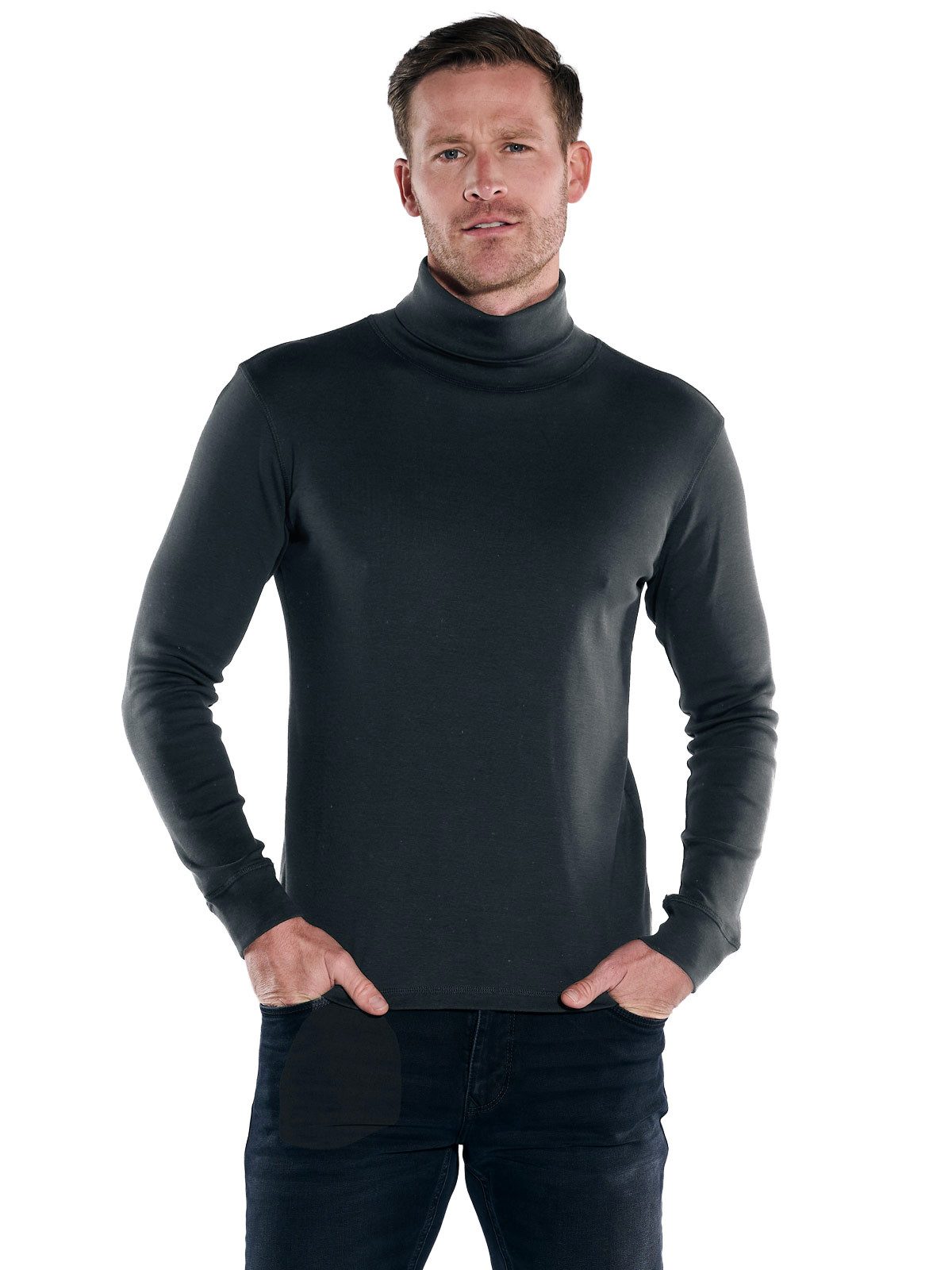 Engbers Langarmshirt Herren Langarmshirt mit Rollkragen, Schwarz