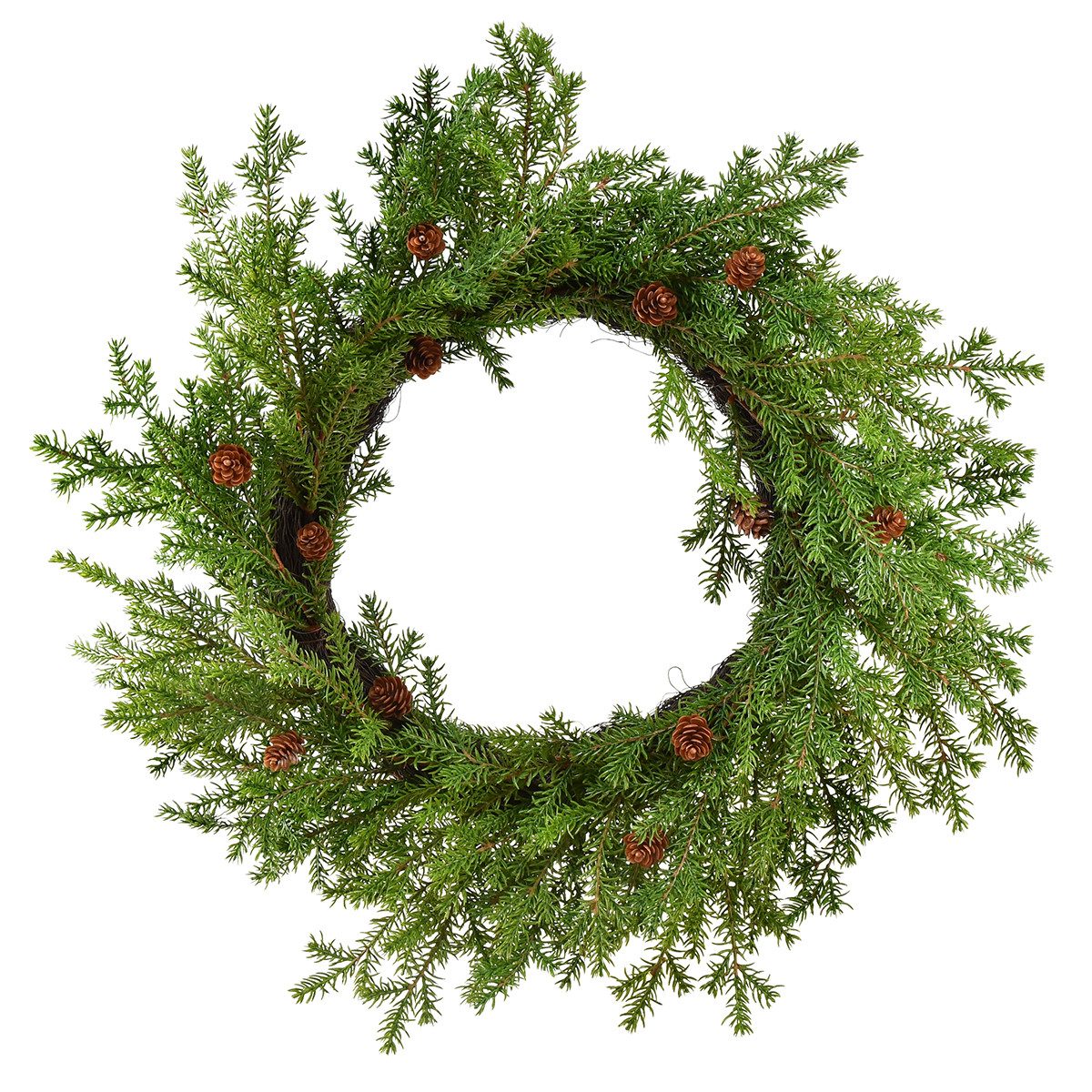 Winterliche Kunstpflanze Künstlicher Tannenkranz Grün-Braun mit Zapfen, Deko Weihnachten