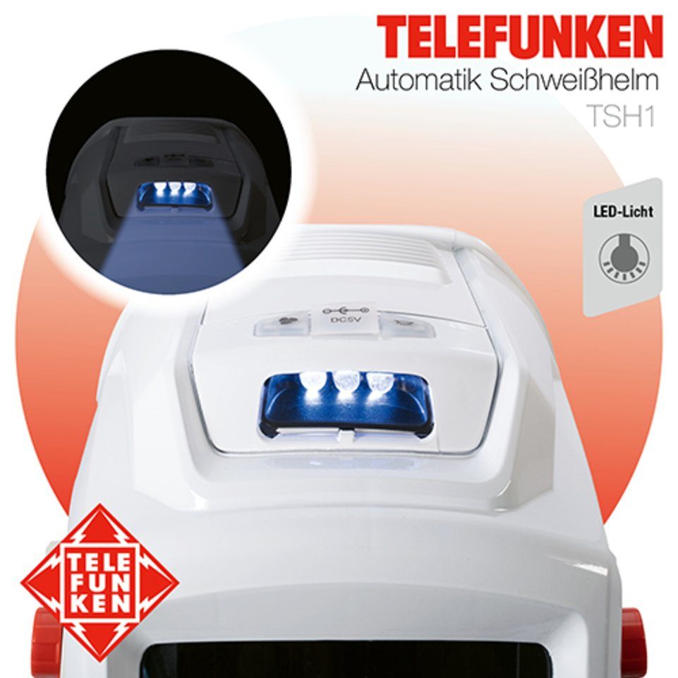 Telefunken Schweißhelm Telefunken Schweißhelm TSH1, die leicht ständige und zwischen durch Kopfband, Automatik, gepolstertes Grindfunktion Schutzbrille Schweißhelm einstellbares und Wechsel der entfällt gut