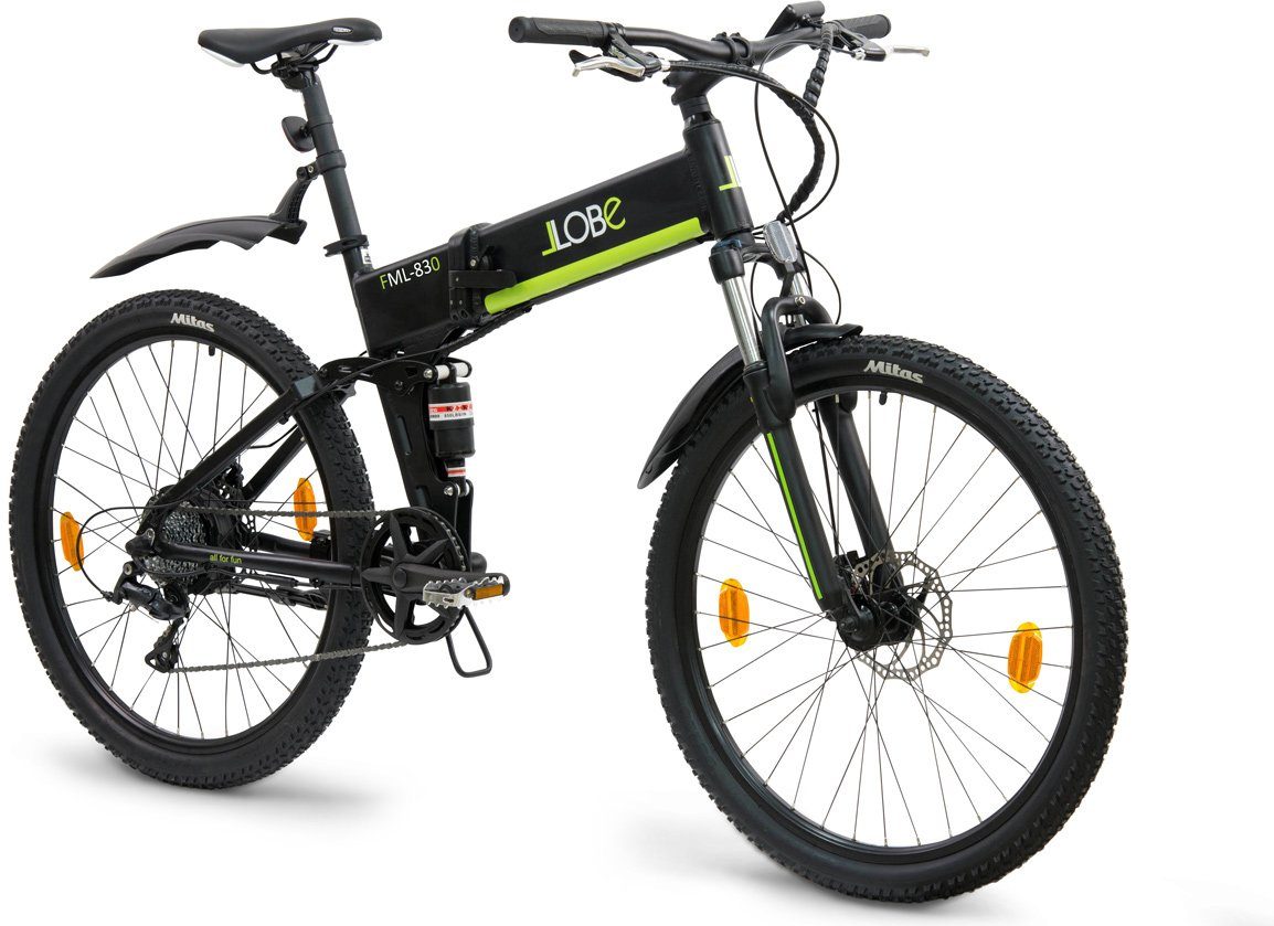 Wh Ah, Akku Kettenschaltung, black 10,4 Gang Heckmotor, 9 E-Bike FML-830 375 27,5", LLobe Shimano,