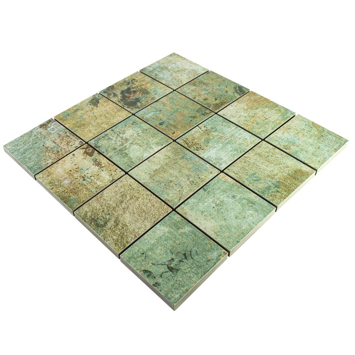 Mosafil Mosaikfliesen Keramikmosaik Fliesen Moonlight Braun Grün 71x71mm, Feinsteinzeug 29.000x29.000, beige-braun-grün, Verlegefertig auf ein Netz geklebt - Frostsicher - Wasserfest -