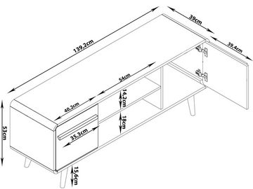 loft24 Lowboard Channie, Breite 140 cm, mit 2 Türen, skandinavisches Design