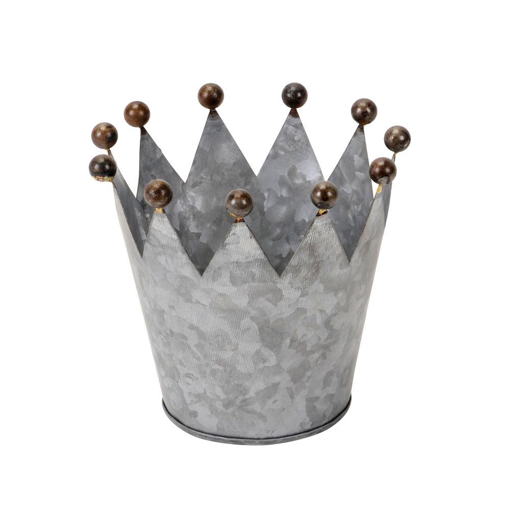 Posiwio Blumentopf Blumentopf CROWN grau shabby chic aus Metall D12,5cm Metallkrone Dekokrone Landhaus | Pflanzkübel