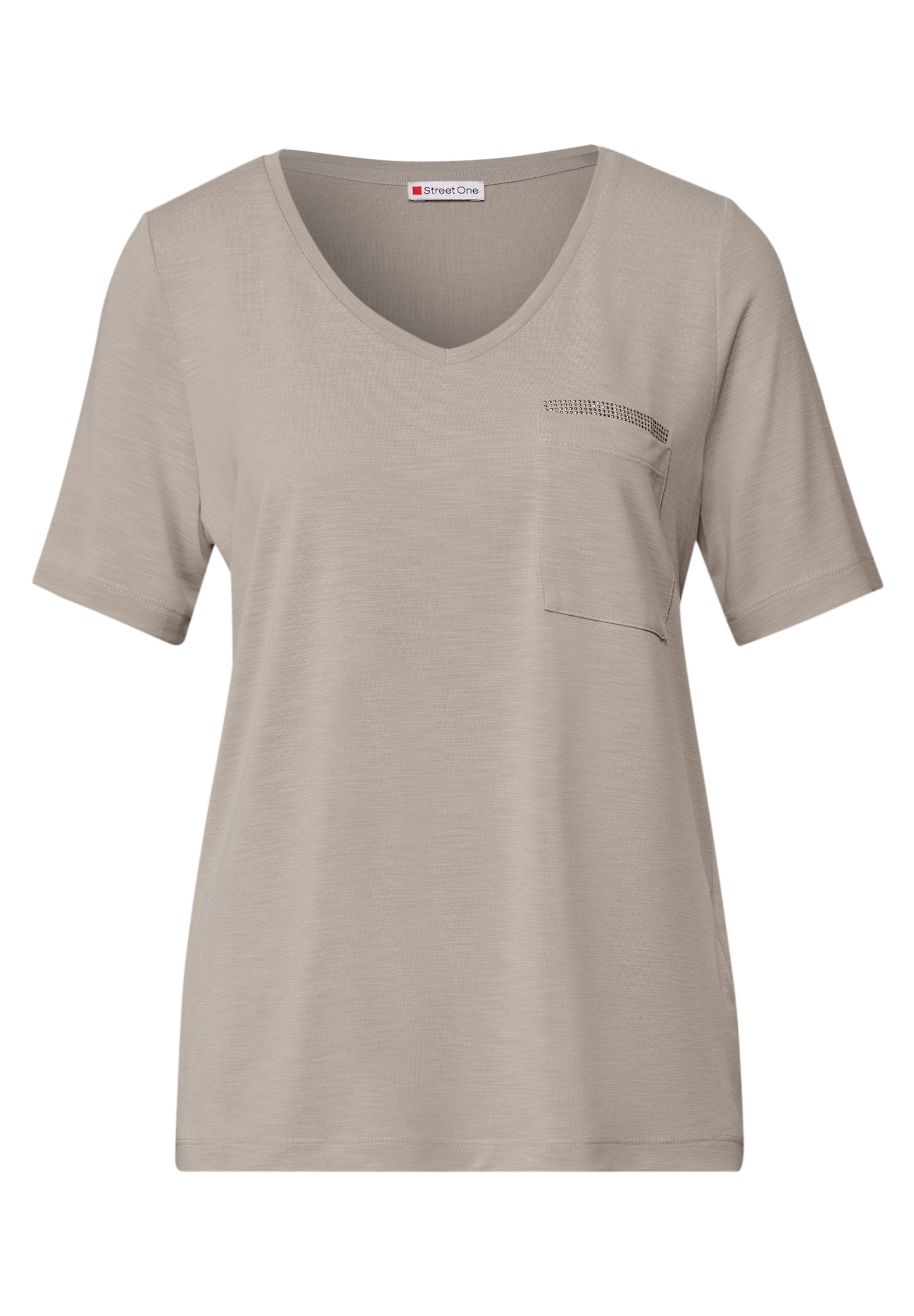 STREET ONE T-Shirt mit Schmuckdetails und V-Ausschnitt