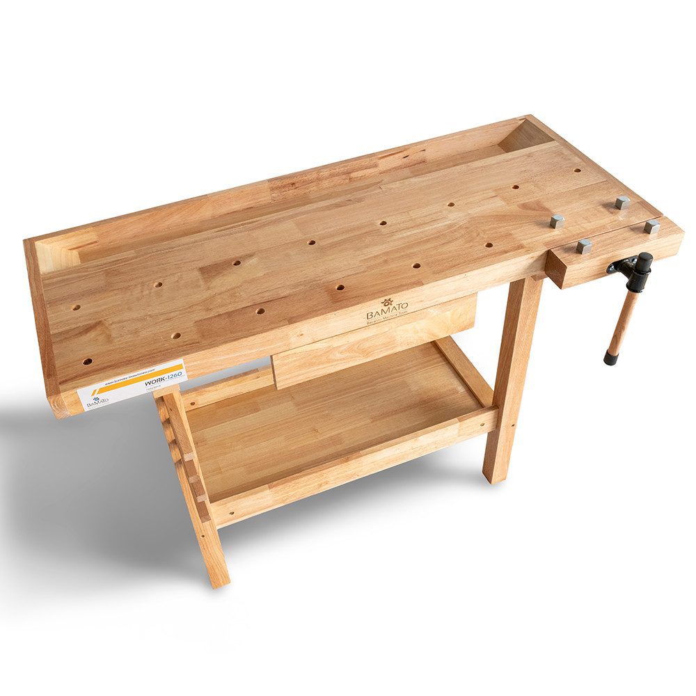 BAMATO Hobelbank WORK-1260, (1-tlg), 1x Spannzange, 8x Bankhaken, Massivholz Hobelbank, Holzwerkbank