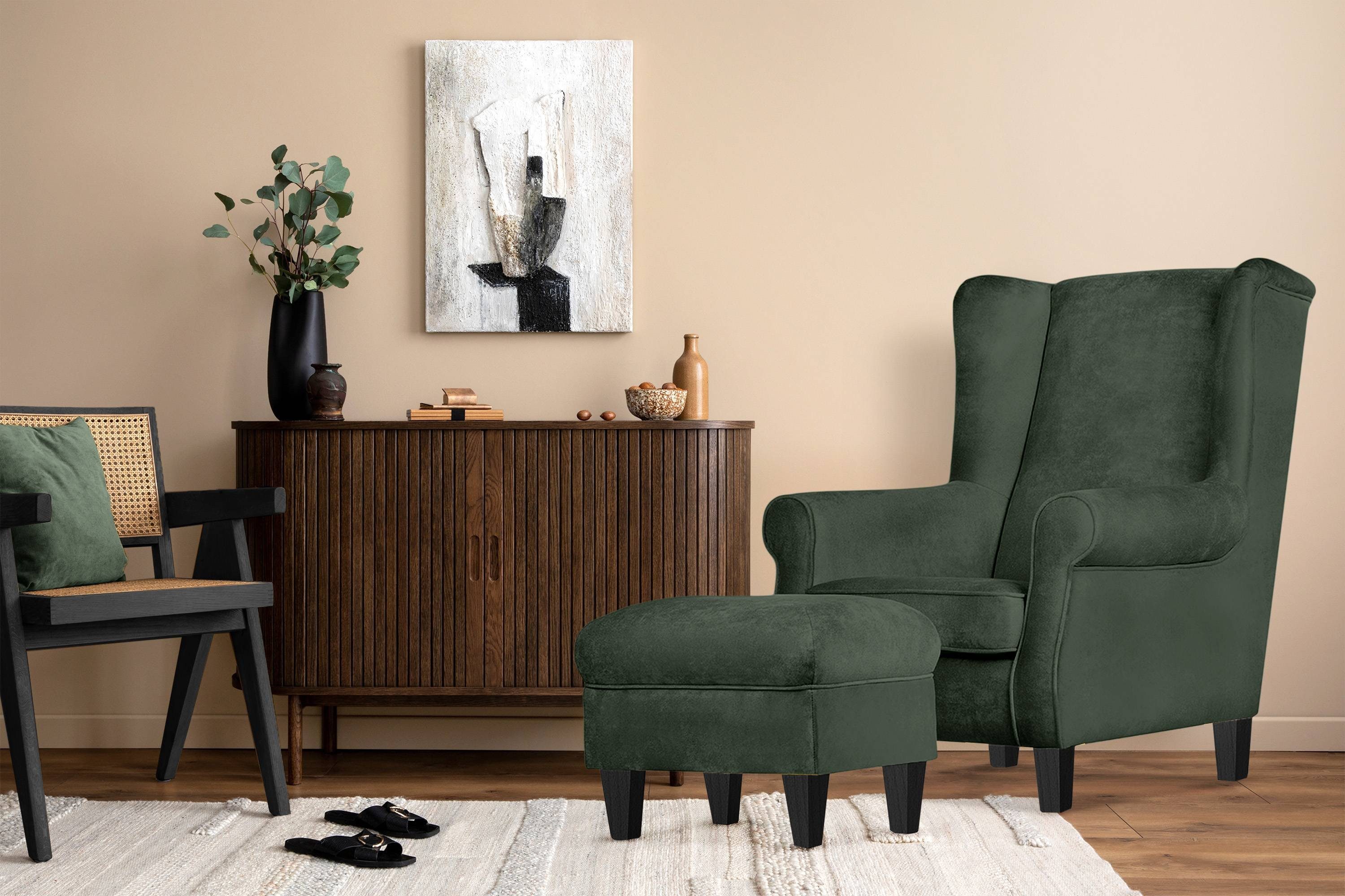 KONSIMO® Ohrensessel MILES Einzelsessel mit Sitzhocker, günstig online kaufen