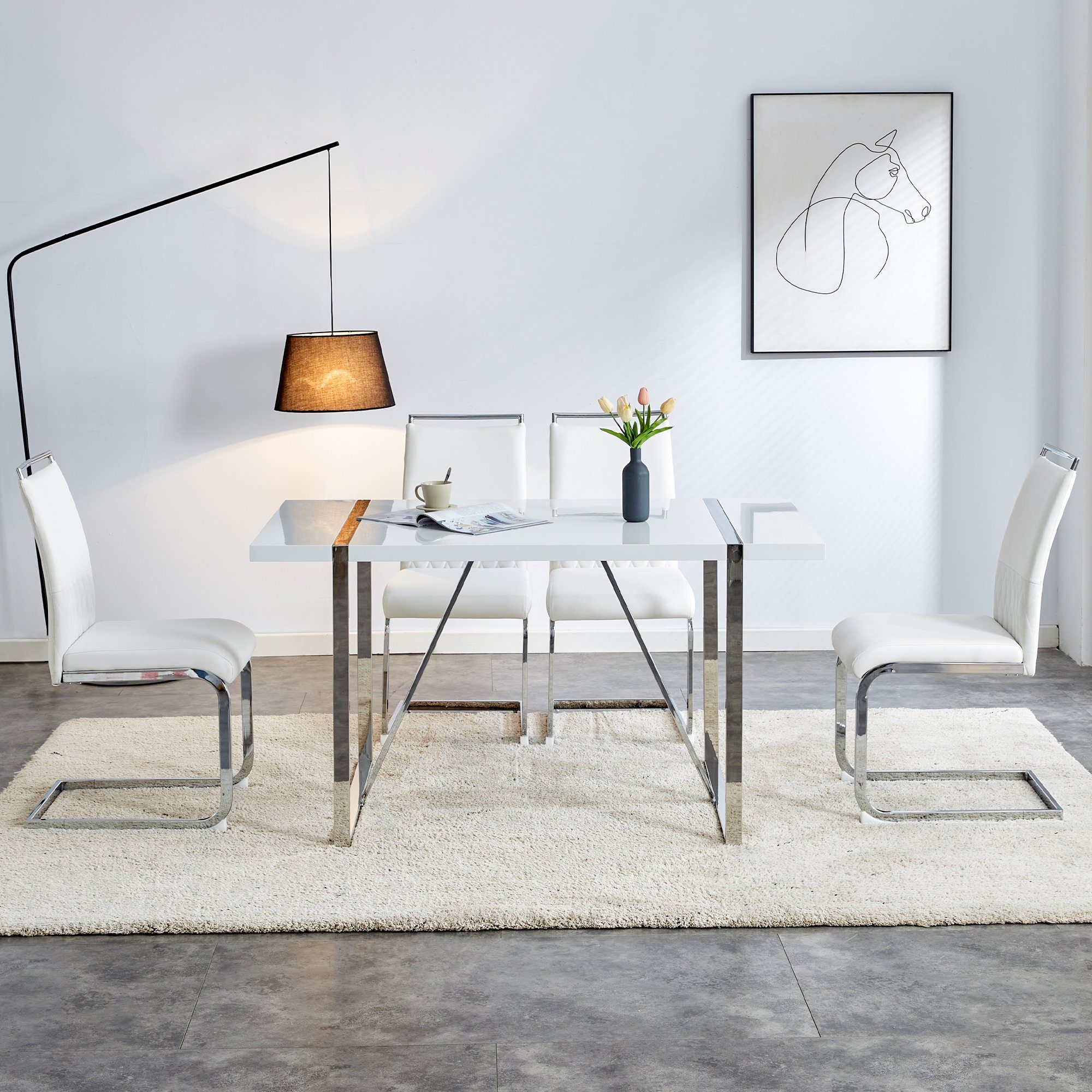 Freischwinger (Esszimmerstuhl, 2 St), Sitz gepolstert, Gestell aus Metall, Stuhl belastbar bis 150 Kg