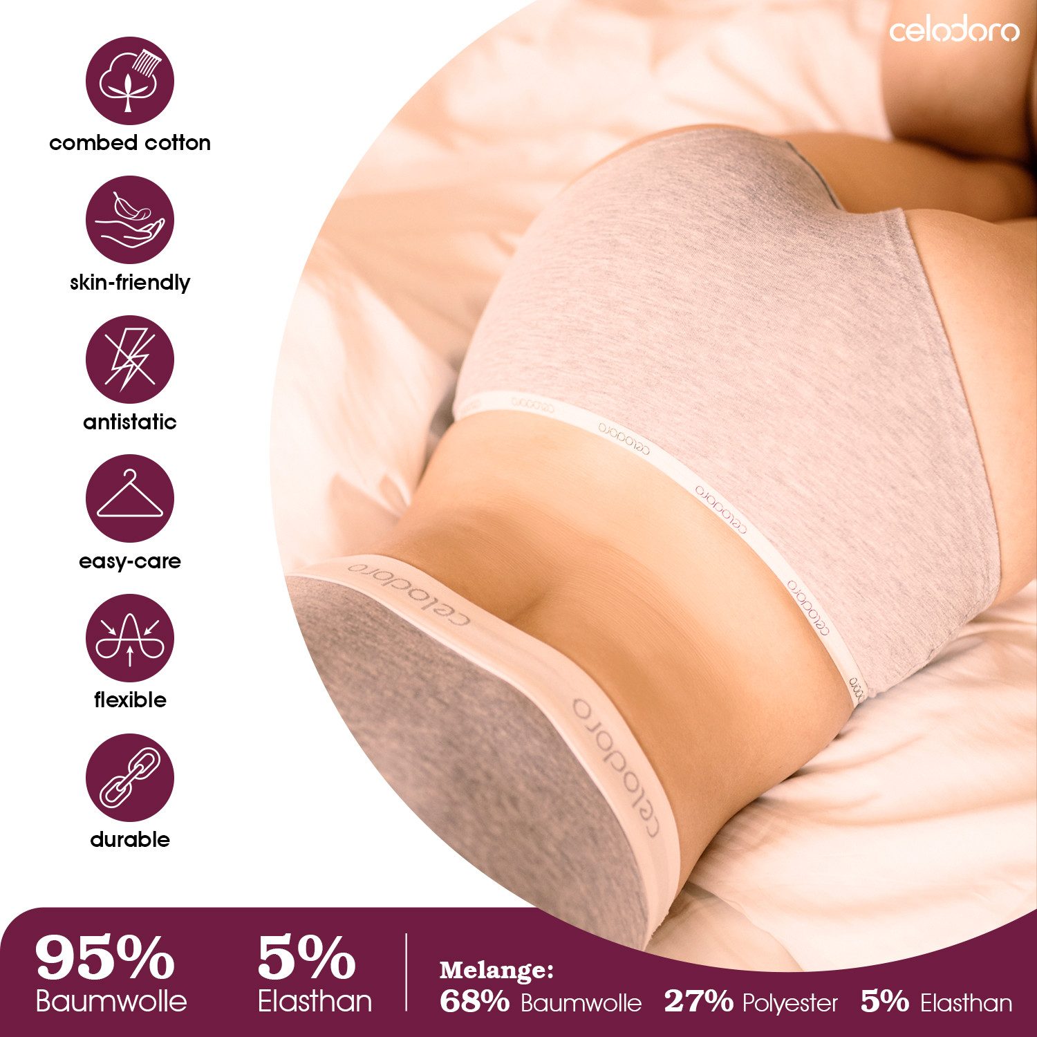 celodoro Panty Damen Panties Lady (3er Pack) Hipster mit Webgummi