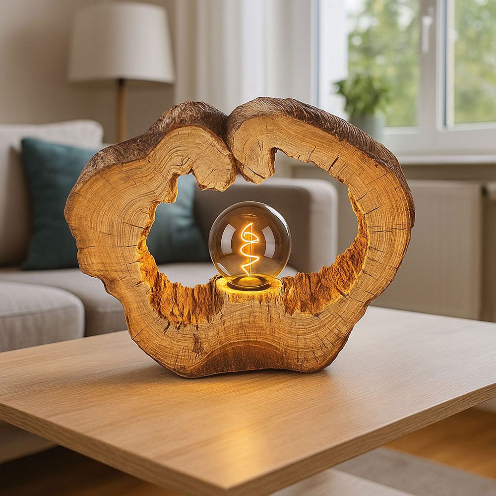 GLOBO LIGHTING LED Tischleuchte, Leuchtmittel inklusive, Warmweiß, Tischleuchte Filament LED Tischlampe Baumscheibe Holzoptik braun