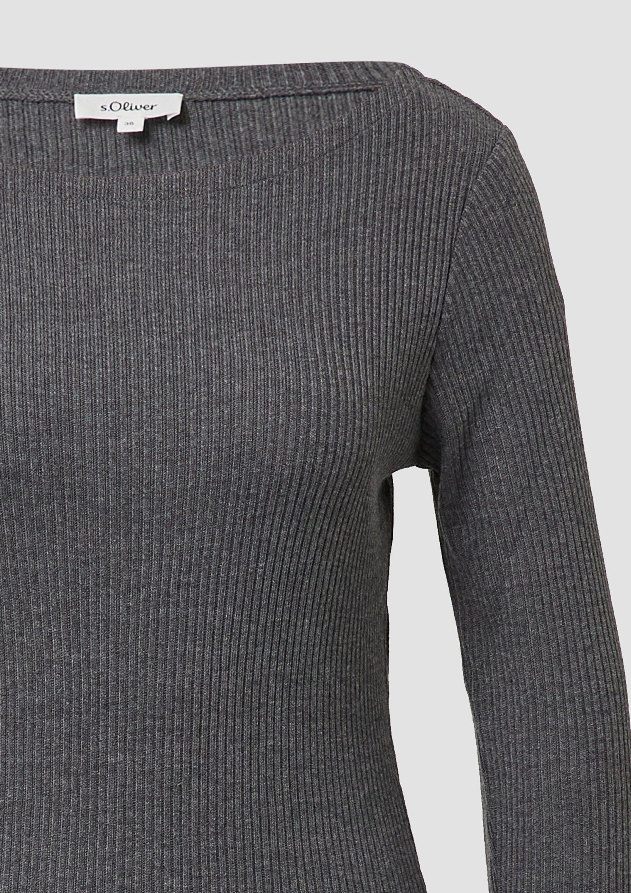 s.Oliver Langarmshirt T-Shirt Geripptes Langarmshirt mit Knopf-Detail am Arm