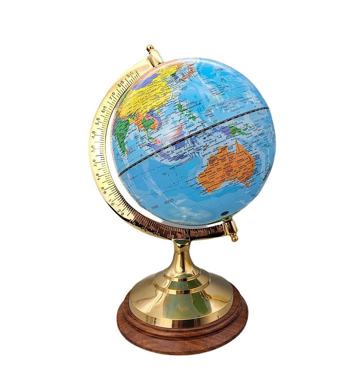 Linoows Dekoobjekt Globus, politischer Erdglobus auf Messingfuß 22 cm, Tischglobus englische Beschriftung