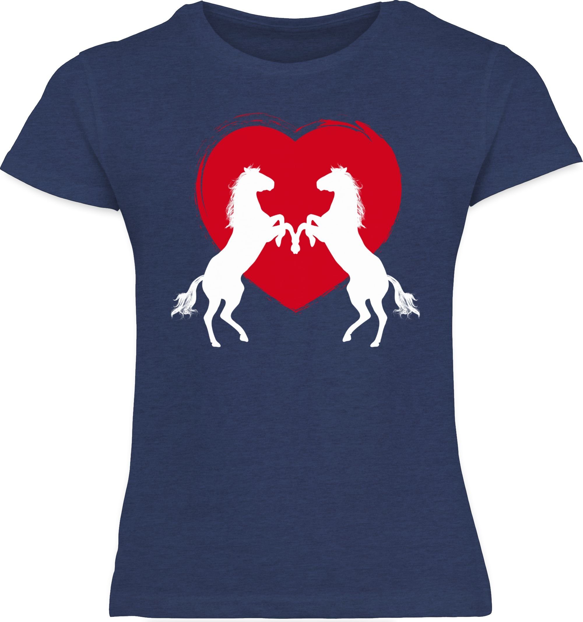 Shirtracer T-Shirt Pferde Herz 2 Dunkelblau mit Meliert Pferd