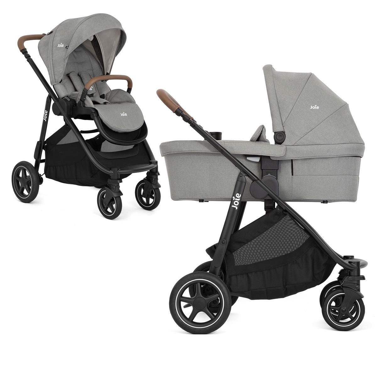 Joie Kombi-Kinderwagen Versatrax - Pebble, 2in1 Kinderwagen Buggy Set mit Babywanne, Sportsitz, Adapter & Zubehör