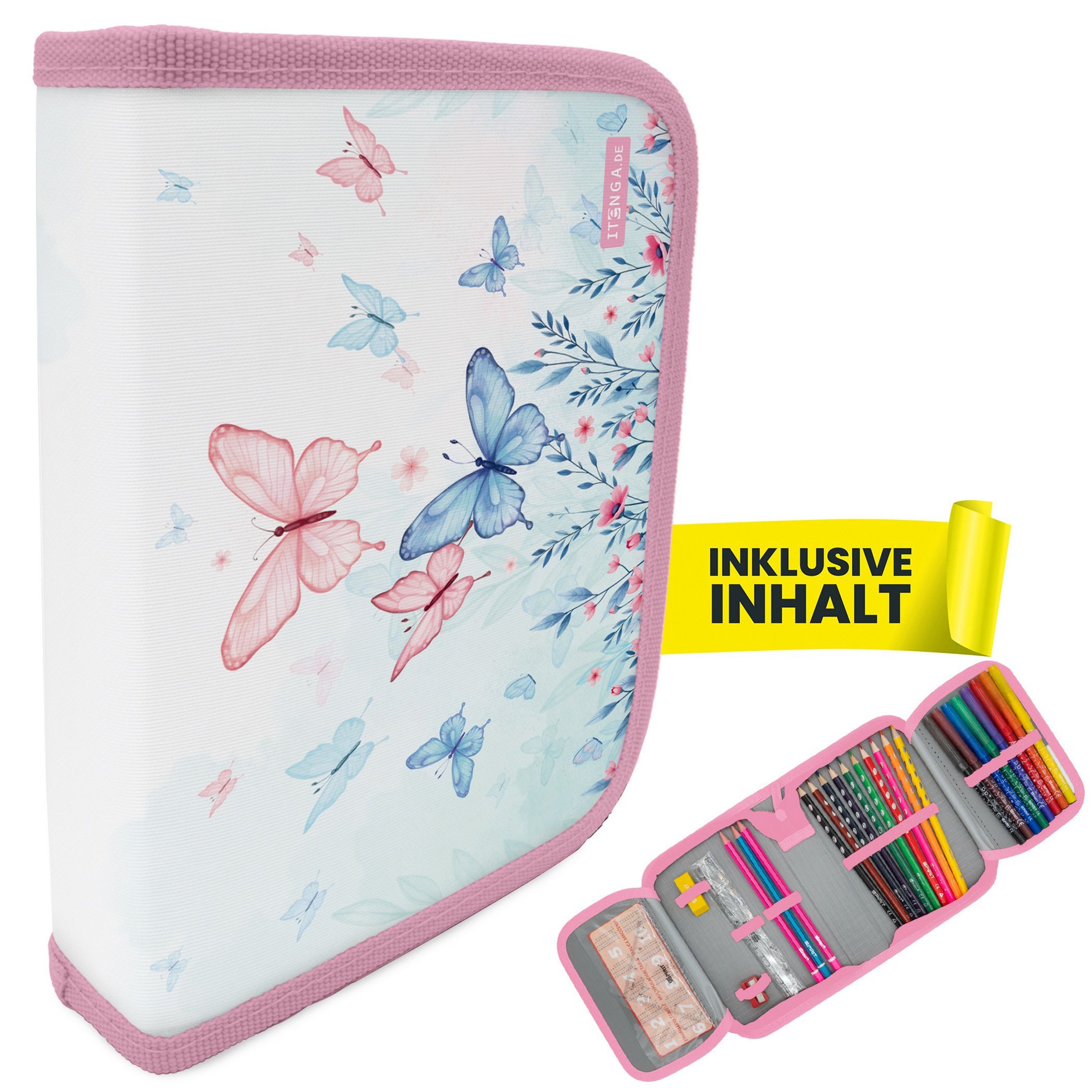 itenga Federmäppchen itenga Schüler-Etui Mäppchen Schmetterling Elara 28 teilig (gefüllt) 1