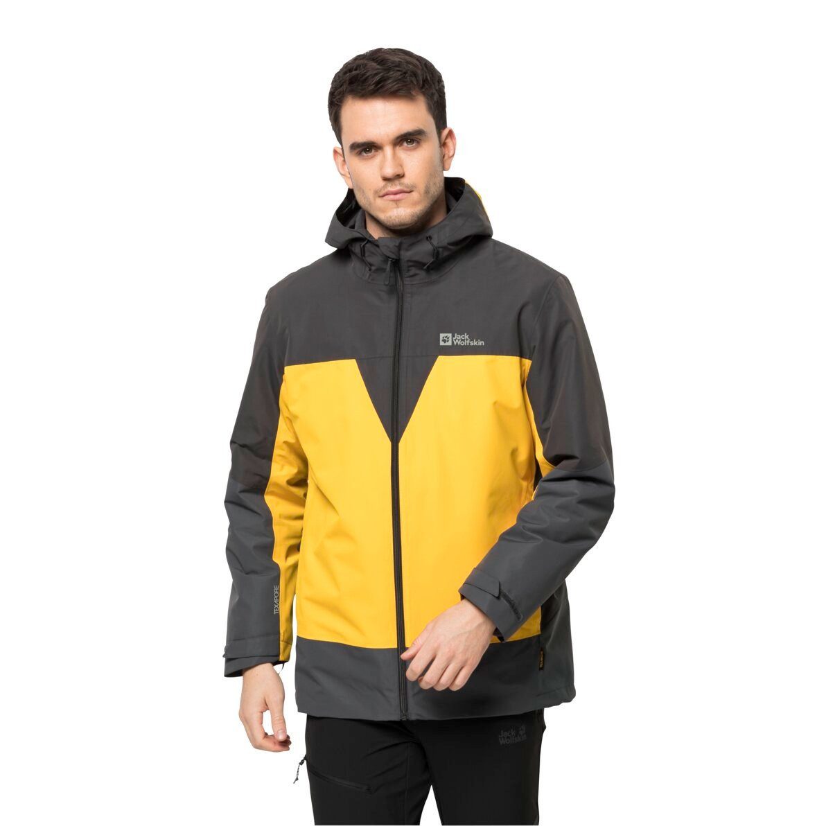 Jack Wolfskin Winterjacke 3in1 DNA Tundra (sehr warm, wind- und wasserdicht) gelb/schwarz Herren