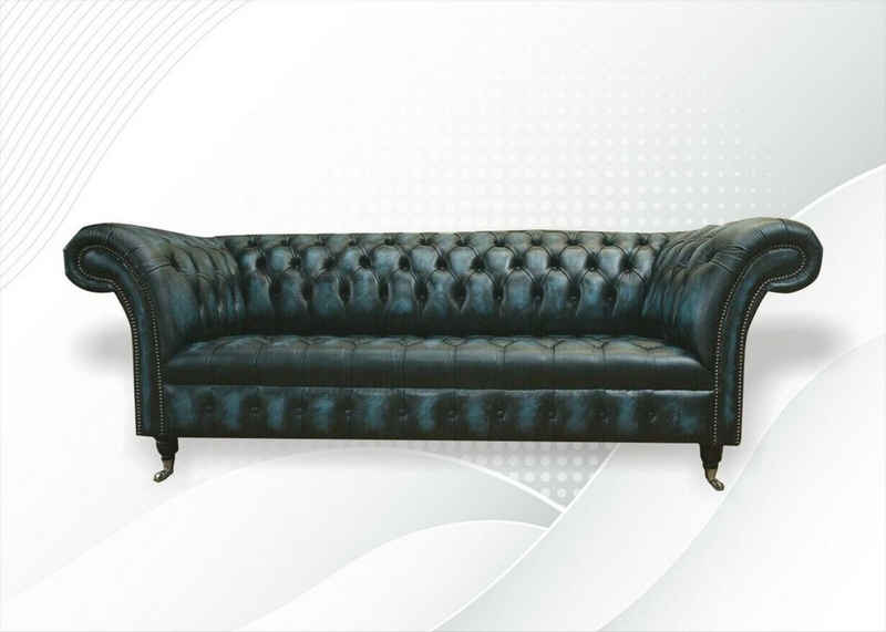 JVmoebel Chesterfield-Sofa Blau-schwarze Chesterfield Luxus Sofa Dreisitzer 3-er Couch Neu, Made in Europe