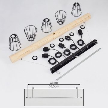 hofstein Pendelleuchte »Pontinvrea« Hängelampe aus Metall und Holz in Schwarz und Natur, ohne Leuchtmittel, Höhe der Leuchtköpfe verstellbar, mit Lichteffekt, E27