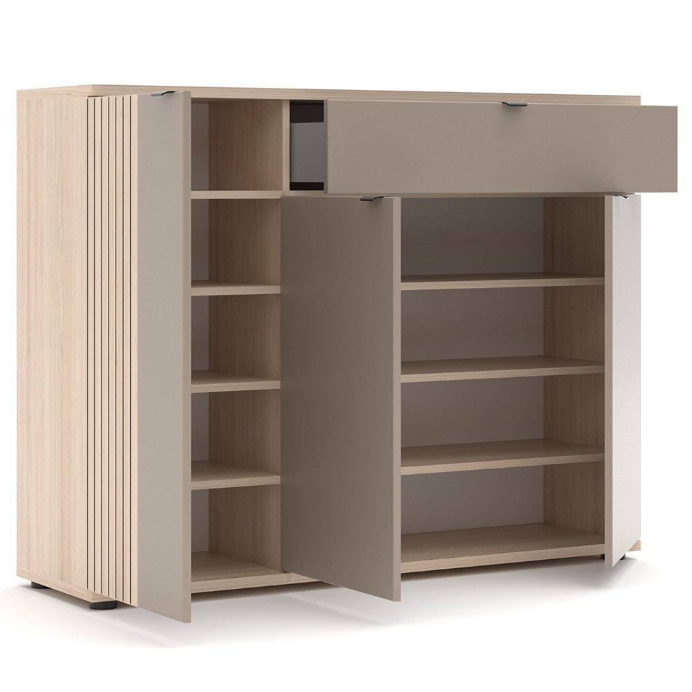 Lomadox Schuhschrank PALADE-36 in Eiche mit grau, Rillenoptik, modern