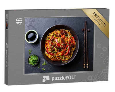 puzzleYOU Puzzle Gebratene Nudeln mit Gemüse und Rindfleisch, 48 Puzzleteile, puzzleYOU-Kollektionen Asiatisches Essen