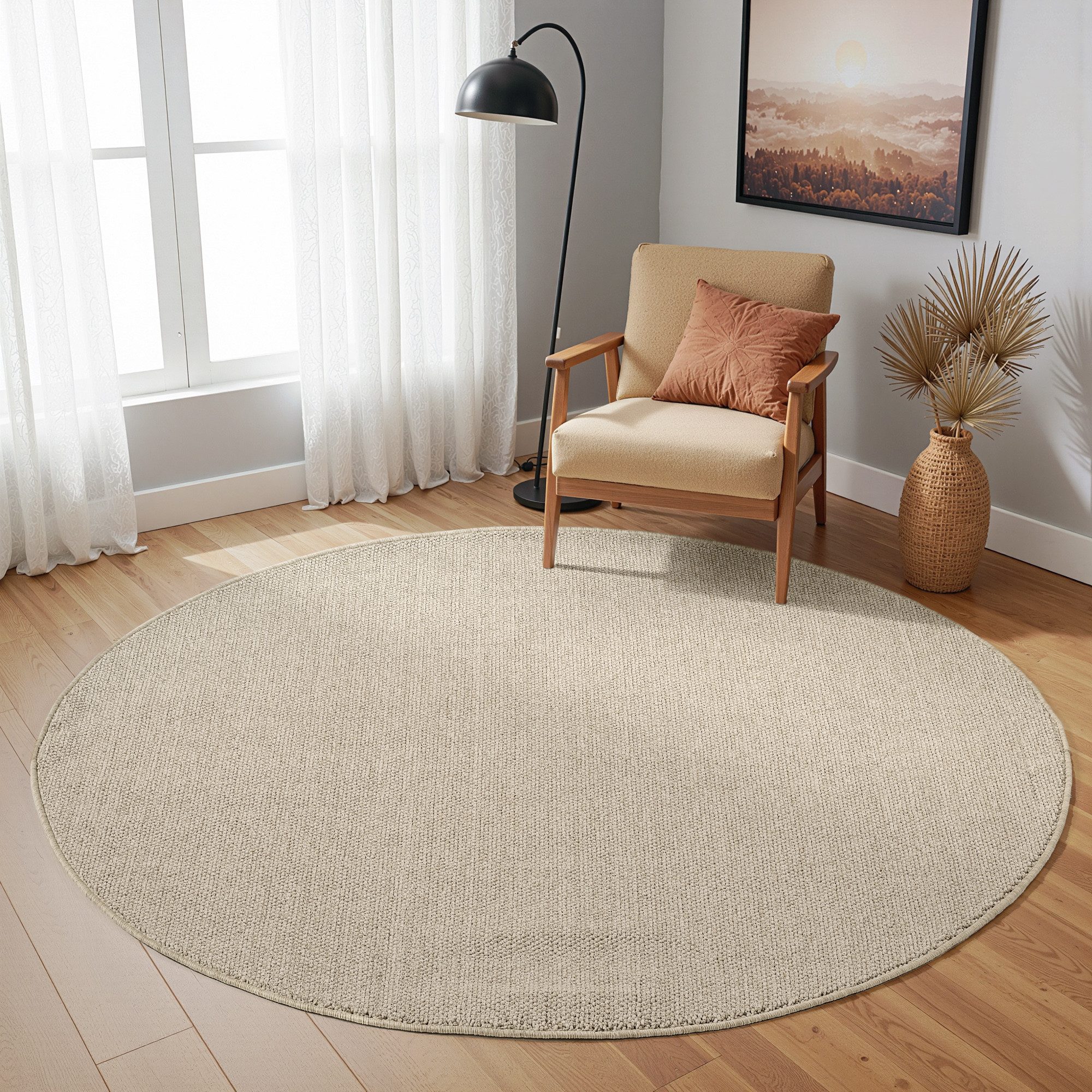 SIMPEX24 Teppich Unicolor, Rund, Höhe: 7 mm, Schlingenteppich Schlafzimmer Einfarbig Meliert Design