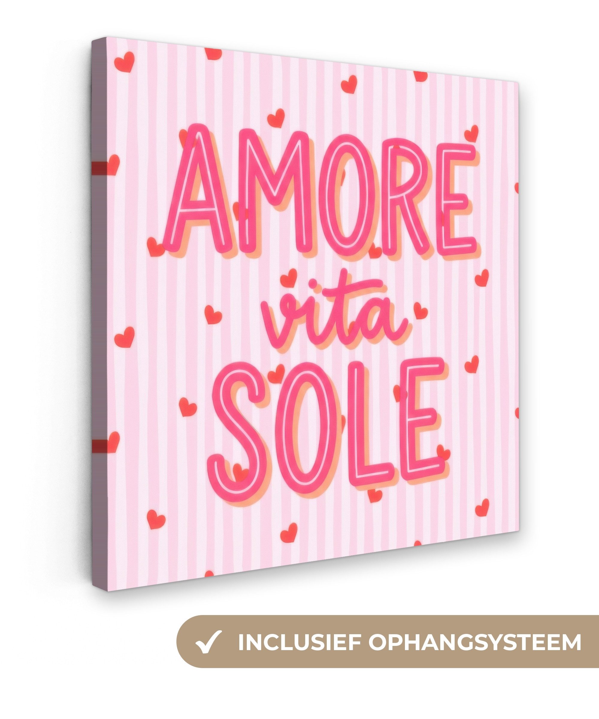 OneMillionCanvasses® Leinwandbild Amore vita Sohle - Rosa - Herzen, Fotodruck (1 St), Wandbild, Deko Schlafzimmer Wohnzimmer Flur 20x20 cm