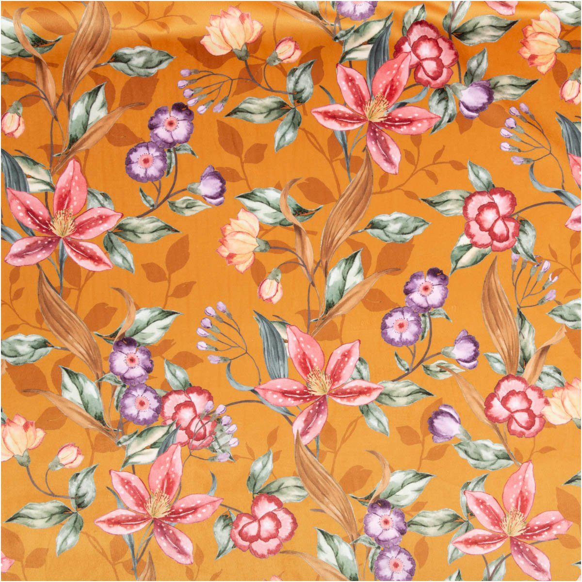 SCHÖNER LEBEN. Stoff Samtstoff Meterware Polsterstoff Vorhangstoff Lilium Blumen ocker