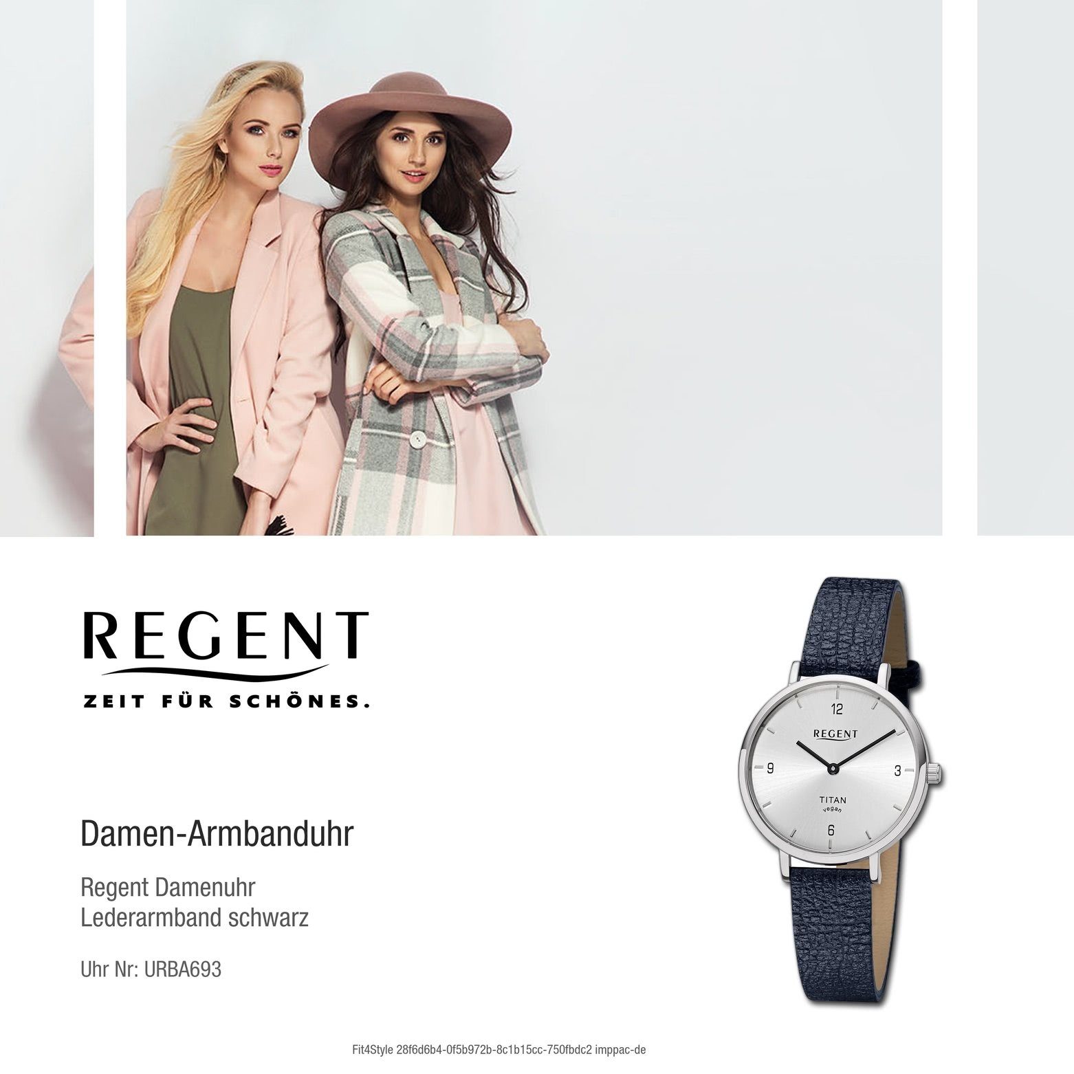 extra (ca. Armbanduhr Quarzuhr Lederarmband groß Analog, Damen Damen Regent rund, 33mm), Armbanduhr Regent
